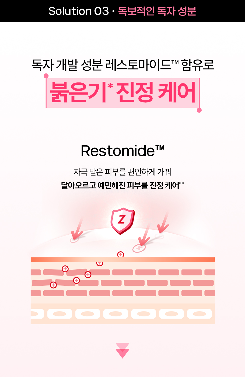 솔루션3 독자 개발 성분 레스토마이드 함유로 붉은기 진정 케어