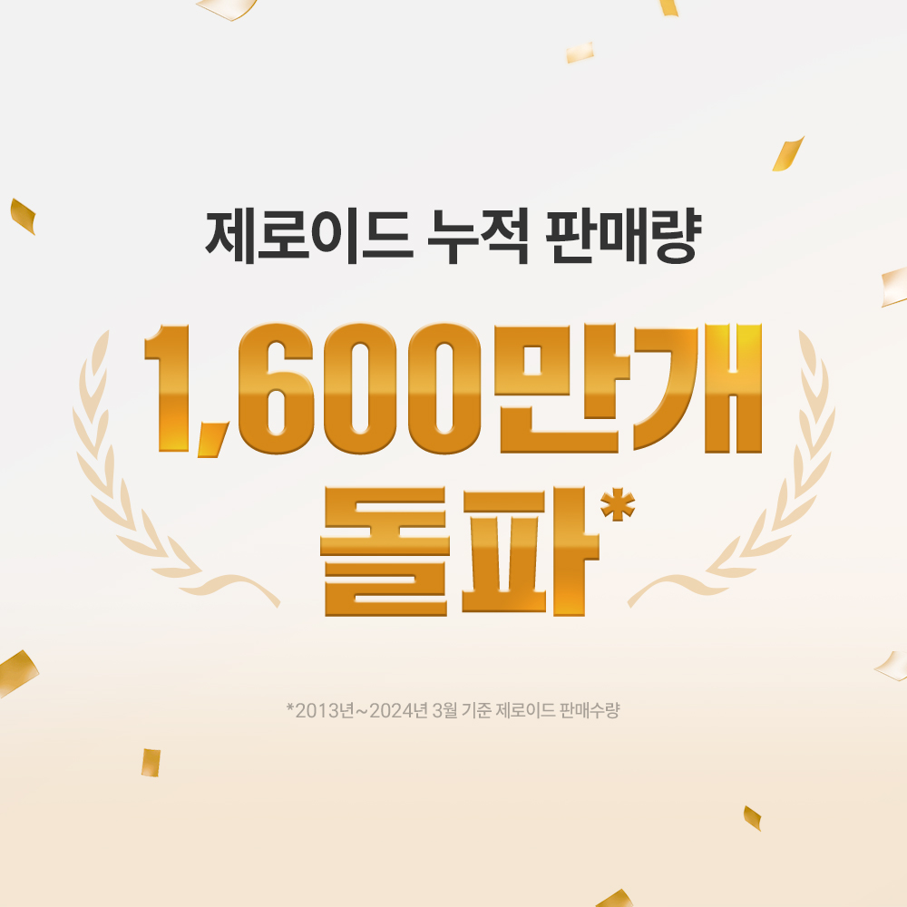 제로이드 누적 판매량 1600만개 돌파 2013년-2024년 3월 기준 제로이드 판매 수량