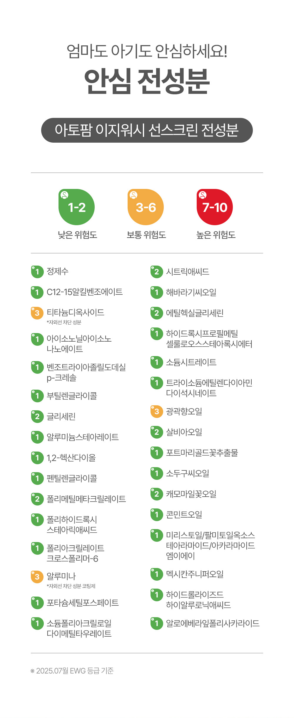 엄마도 아기도 안심하세요! 안심 전성분 아토팜 이지워시 선스크린 전성분