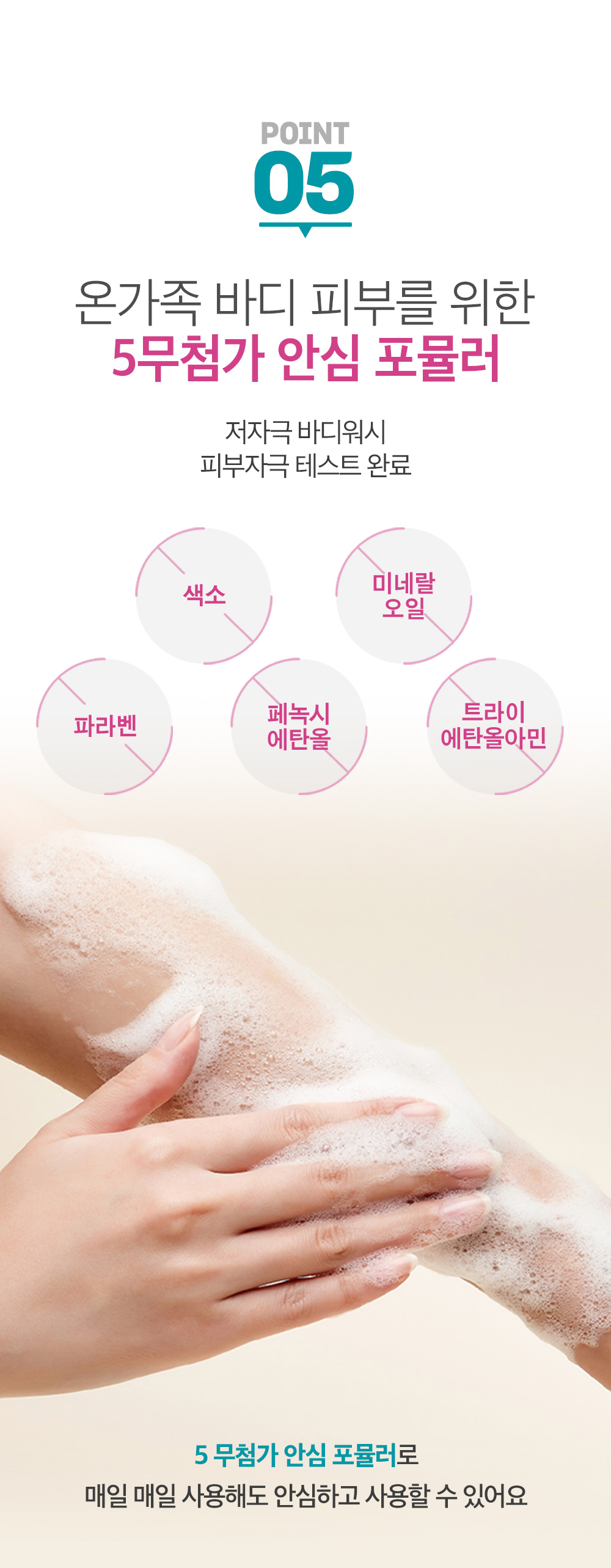 point05 온가족 바디 피부를 위한 5무첨가 안심 포뮬러 저자극 바디워시 피부자극 테스트 완료