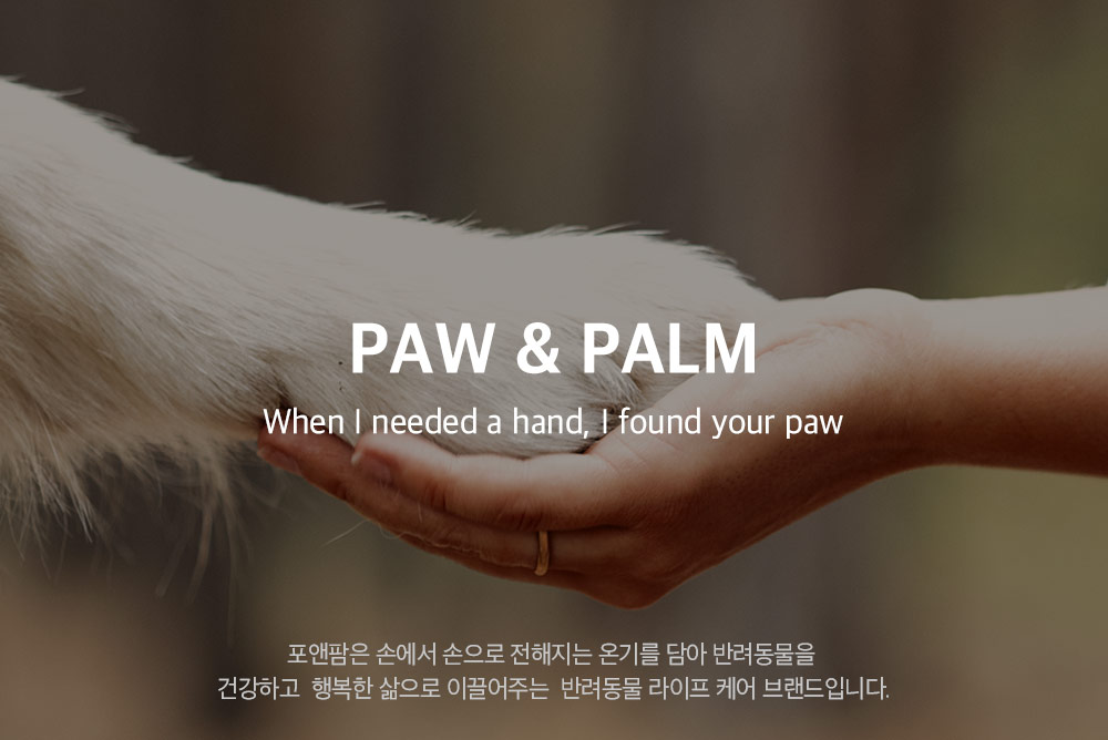 포앤팜은 손에서 손으로 전해지는 온기를 담아 반려동물을 건강하고 행복한 삶으로 이끌어주는 반려동물 라이프 케어 브랜드