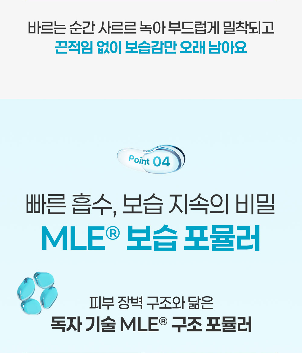 Point 04 빠른 흡수, 보습 지속의 비밀 MLE® 보습 포뮬러