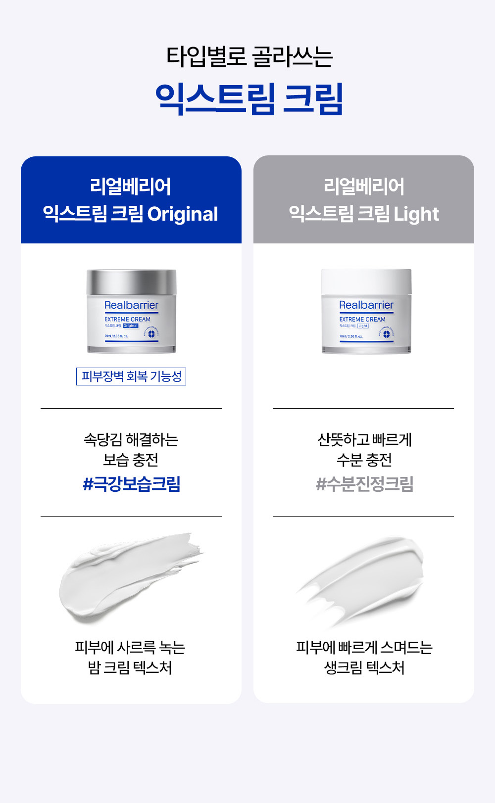 Choose your Extreme Cream by type / Real Barrier Extreme Cream Original, Real Barrier Extreme Cream Light