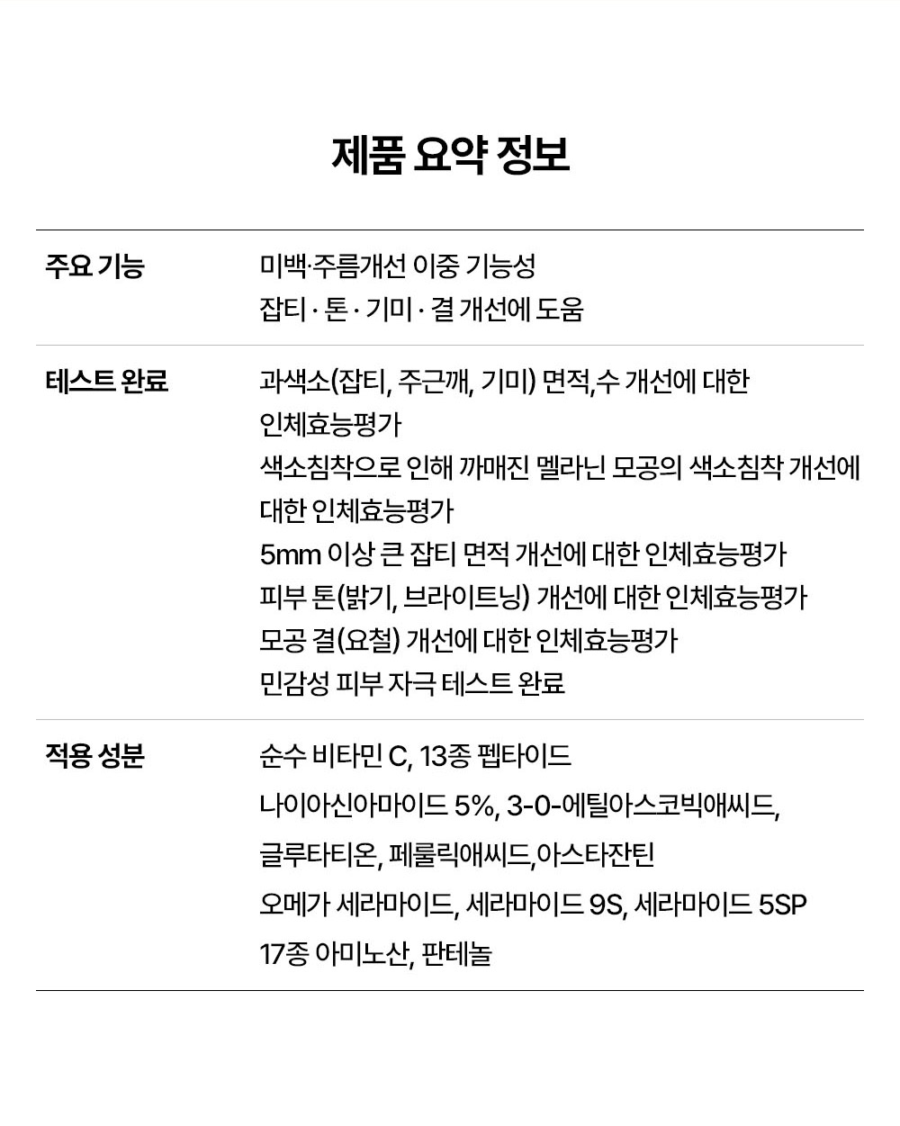 제품 요약 정보